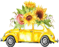 a yellow car with flowers